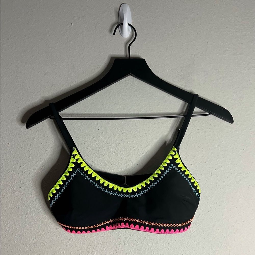 Xhilaration Black Bikini Top with Neon Trim Size M